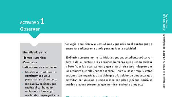 Sugerencia para el profesor: Actividad 1. Observar Sugerencia para el profesor: Actividad 1. Observar