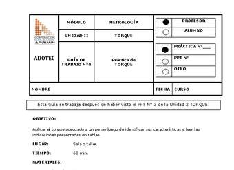 Guía de trabajo del docente Metrología, práctica de torque