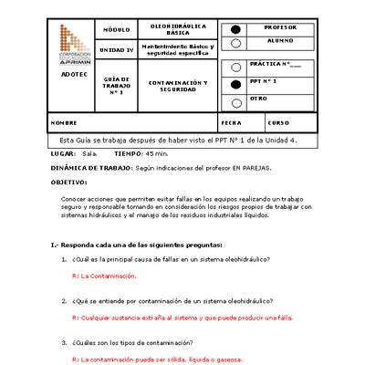 Guía de trabajo del docente Oleo-hidráulica, contaminación y seguridad Guía de trabajo del docente Oleo-hidráulica, contaminación y seguridad