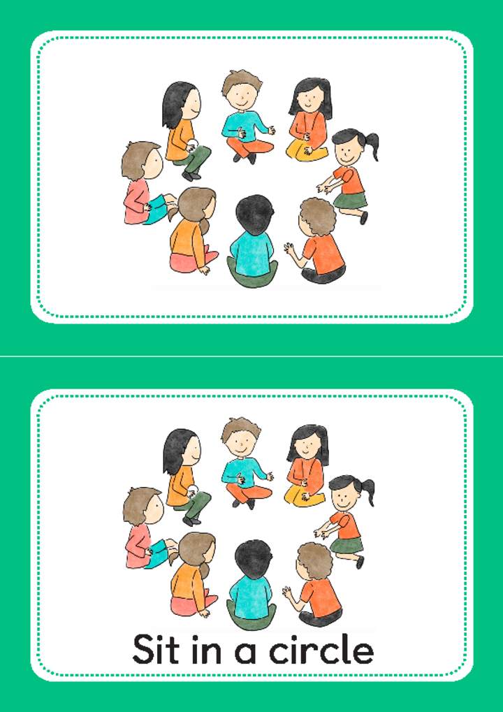 Tarjeta para imprimir o proyectar: Sit in a circle Tarjeta para imprimir o proyectar: Sit in a circle