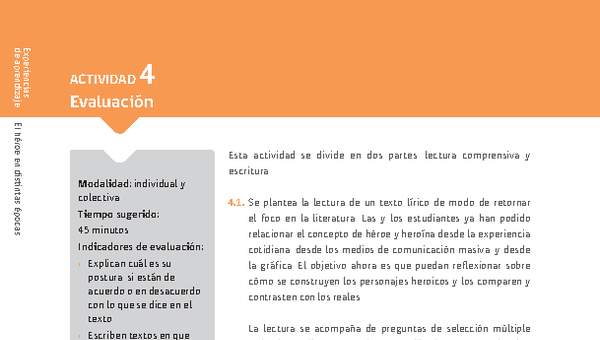 Sugerencia para el profesor: Actividad 4: Evaluación Sugerencia para el profesor: Actividad 4: Evaluación
