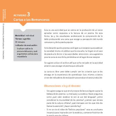 Sugerencia para el profesor: Actividad 3: Cartas a los Romanceros Sugerencia para el profesor: Actividad 3: Cartas a los Romanceros