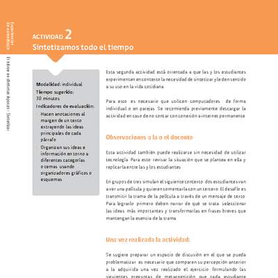 Sugerencia para el profesor: Actividad 2: Sintetizamos todo el tiempo Sugerencia para el profesor: Actividad 2: Sintetizamos todo el tiempo