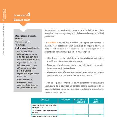 Sugerencia para el profesor: Actividad 4: Evaluación Sugerencia para el profesor: Actividad 4: Evaluación
