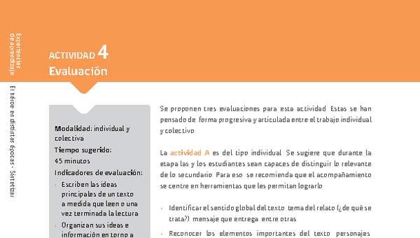 Sugerencia para el profesor: Actividad 4: Evaluación Sugerencia para el profesor: Actividad 4: Evaluación