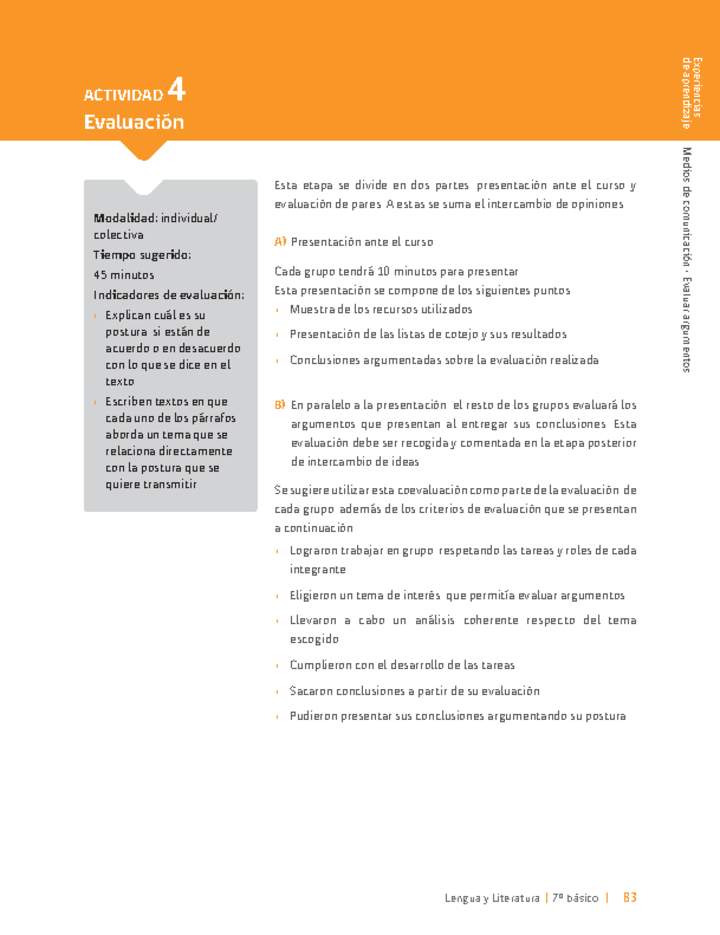 Sugerencia para el profesor: Actividad 4: Evaluación Sugerencia para el profesor: Actividad 4: Evaluación