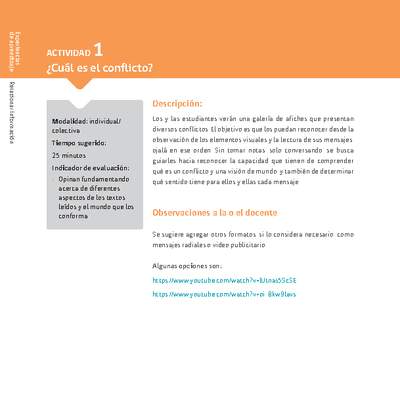 Sugerencia para el profesor: Actividad 1: ¿Cuál es el conflicto? Sugerencia para el profesor: Actividad 1: ¿Cuál es el conflicto?