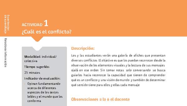 Sugerencia para el profesor: Actividad 1: ¿Cuál es el conflicto? Sugerencia para el profesor: Actividad 1: ¿Cuál es el conflicto?