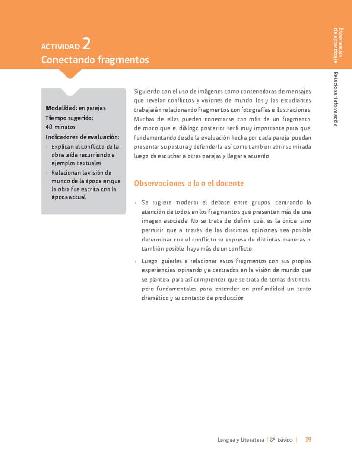 Sugerencia para el profesor: Actividad 2: Conectando fragmentos Sugerencia para el profesor: Actividad 2: Conectando fragmentos
