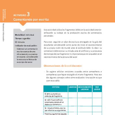 Sugerencia para el profesor: Actividad 3: Comentando por escrito Sugerencia para el profesor: Actividad 3: Comentando por escrito