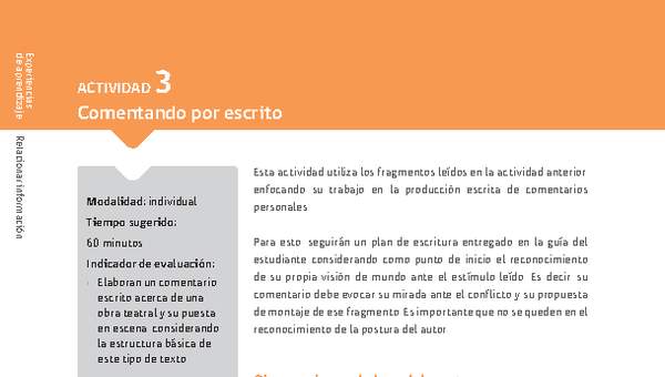 Sugerencia para el profesor: Actividad 3: Comentando por escrito Sugerencia para el profesor: Actividad 3: Comentando por escrito