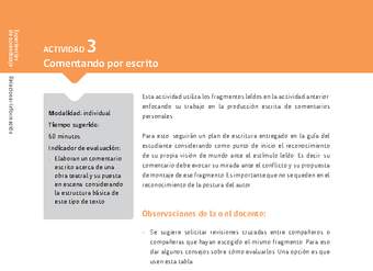 Sugerencia para el profesor: Actividad 3: Comentando por escrito Sugerencia para el profesor: Actividad 3: Comentando por escrito