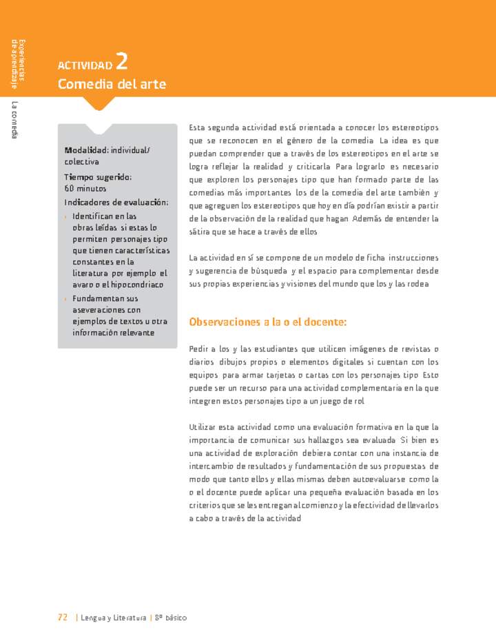 Sugerencia para el profesor: Actividad 2: Comedia del arte Sugerencia para el profesor: Actividad 2: Comedia del arte