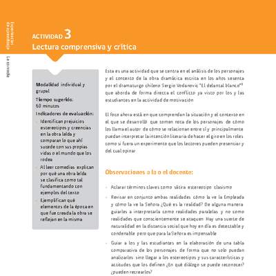 Sugerencia para el profesor: Actividad 3: Lectura comprensiva y crítica Sugerencia para el profesor: Actividad 3: Lectura comprensiva y crítica