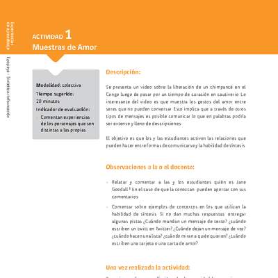 Sugerencia para el profesor: Actividad 1: Muestras de Amor Sugerencia para el profesor: Actividad 1: Muestras de Amor