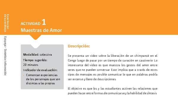 Sugerencia para el profesor: Actividad 1: Muestras de Amor Sugerencia para el profesor: Actividad 1: Muestras de Amor