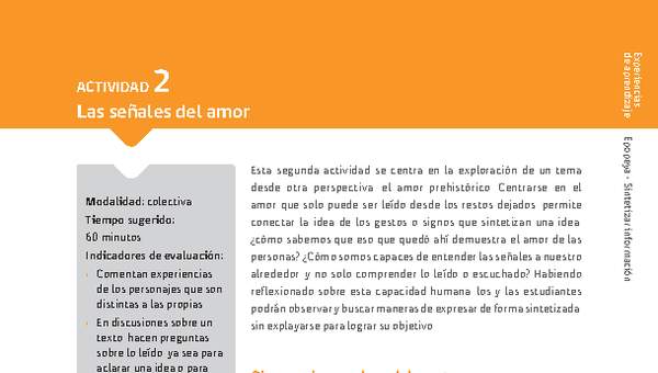 Sugerencia para el profesor: Actividad 2: Las señales del amor Sugerencia para el profesor: Actividad 2: Las señales del amor