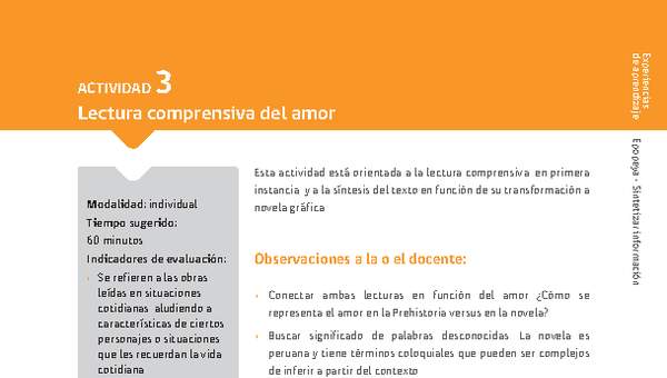 Sugerencia para el profesor: Actividad 3: Lectura comprensiva del amor Sugerencia para el profesor: Actividad 3: Lectura comprensiva del amor