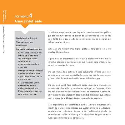 Sugerencia para el profesor: Actividad 4: Amor sintetizado Sugerencia para el profesor: Actividad 4: Amor sintetizado