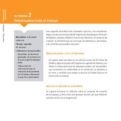Sugerencia para el profesor:Actividad 2: Sintetizamos todo el tiempo Sugerencia para el profesor:Actividad 2: Sintetizamos todo el tiempo