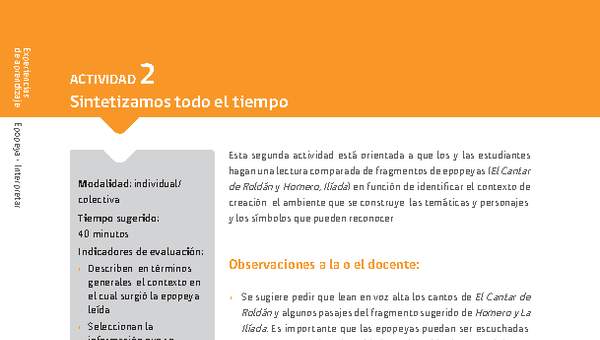 Sugerencia para el profesor:Actividad 2: Sintetizamos todo el tiempo Sugerencia para el profesor:Actividad 2: Sintetizamos todo el tiempo