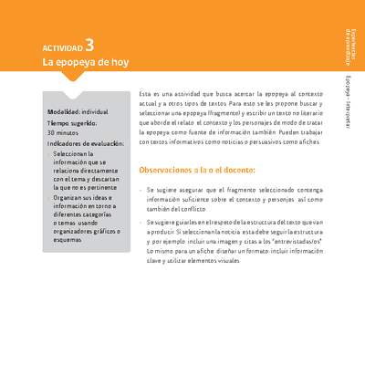 Sugerencia para el profesor: Actividad 3: La epopeya de hoy Sugerencia para el profesor: Actividad 3: La epopeya de hoy