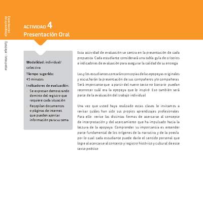 Sugerencia para el profesor: Actividad 4: Presentación Oral Sugerencia para el profesor: Actividad 4: Presentación Oral