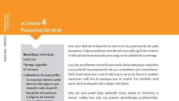 Sugerencia para el profesor: Actividad 4: Presentación Oral Sugerencia para el profesor: Actividad 4: Presentación Oral
