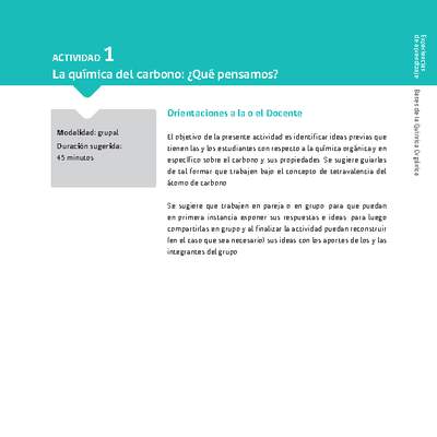 Sugerencia para el profesor: Actividad 1. La química del carbono, ¿qué pensamos? Sugerencia para el profesor: Actividad 1. La química del carbono, ¿qué pensamos?