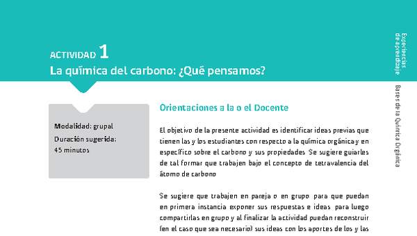 Sugerencia para el profesor: Actividad 1. La química del carbono, ¿qué pensamos? Sugerencia para el profesor: Actividad 1. La química del carbono, ¿qué pensamos?