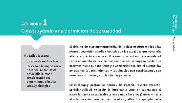 Sugerencia para el profesor: Actividad 1. Construyendo una definición de sexualidad Sugerencia para el profesor: Actividad 1. Construyendo una definición de sexualidad