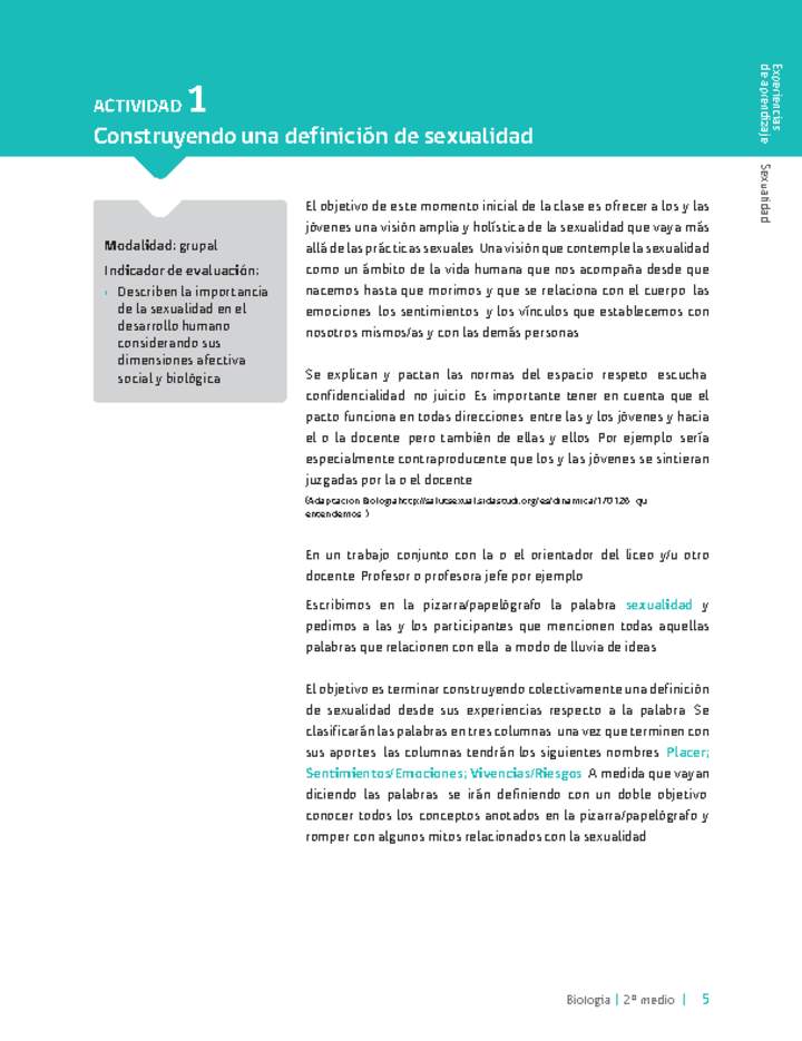 Sugerencia para el profesor: Actividad 1. Construyendo una definición de sexualidad Sugerencia para el profesor: Actividad 1. Construyendo una definición de sexualidad
