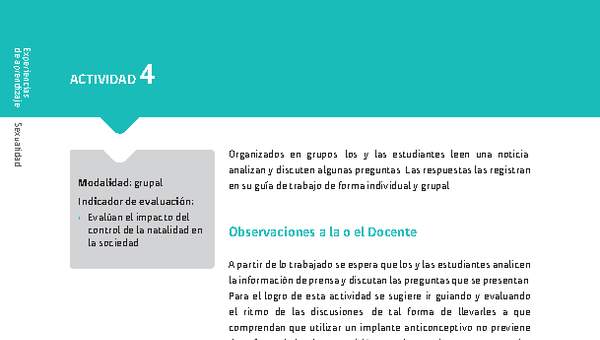 Sugerencia para el profesor: Actividad 4. Maternidad y paternidad responsable Sugerencia para el profesor: Actividad 4. Maternidad y paternidad responsable