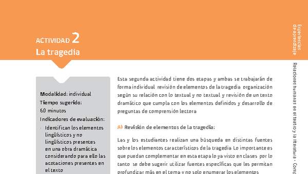 Sugerencia para el profesor: Actividad 2: La tragedia Sugerencia para el profesor: Actividad 2: La tragedia