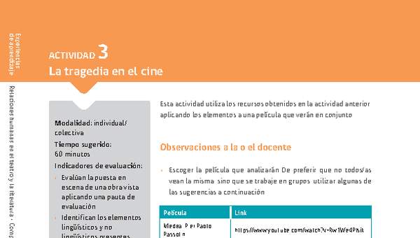 Sugerencia para el profesor: Actividad 3: La tragedia en el cine Sugerencia para el profesor: Actividad 3: La tragedia en el cine