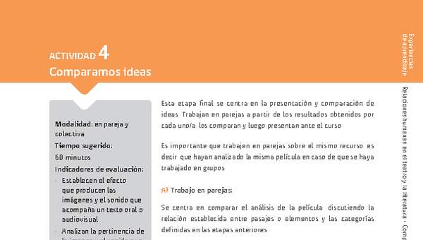 Sugerencia para el profesor: Actividad 4: Comparamos ideas Sugerencia para el profesor: Actividad 4: Comparamos ideas