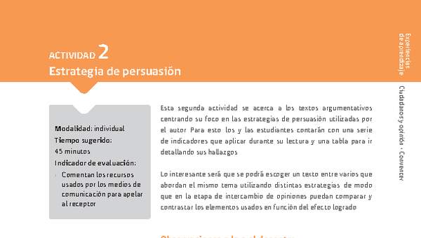 Sugerencia para el profesor: Actividad 2: Estrategia de persuasión Sugerencia para el profesor: Actividad 2: Estrategia de persuasión
