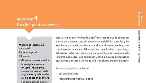 Sugerencia para el profesor: Actividad 4: Escribir para convencer Sugerencia para el profesor: Actividad 4: Escribir para convencer