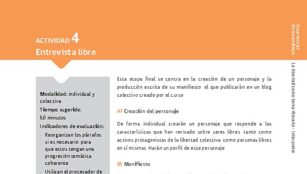 Sugerencia para el profesor: Actividad 4: Entrevista libre Sugerencia para el profesor: Actividad 4: Entrevista libre