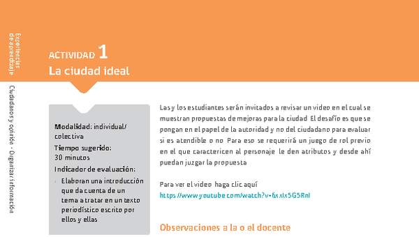 Sugerencia para el profesor: Actividad 1: La ciudad ideal Sugerencia para el profesor: Actividad 1: La ciudad ideal