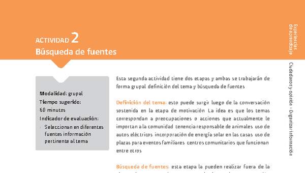 Sugerencia para el profesor: Actividad 2: Búsqueda de fuentes Sugerencia para el profesor: Actividad 2: Búsqueda de fuentes