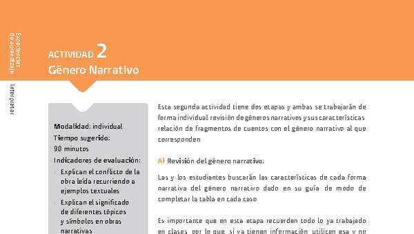 Sugerencia para el profesor: Actividad 2: Género Narrativo Sugerencia para el profesor: Actividad 2: Género Narrativo