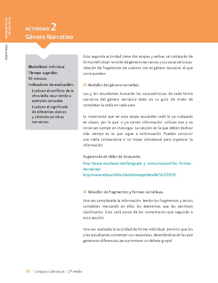 Sugerencia para el profesor: Actividad 2: Género Narrativo Sugerencia para el profesor: Actividad 2: Género Narrativo