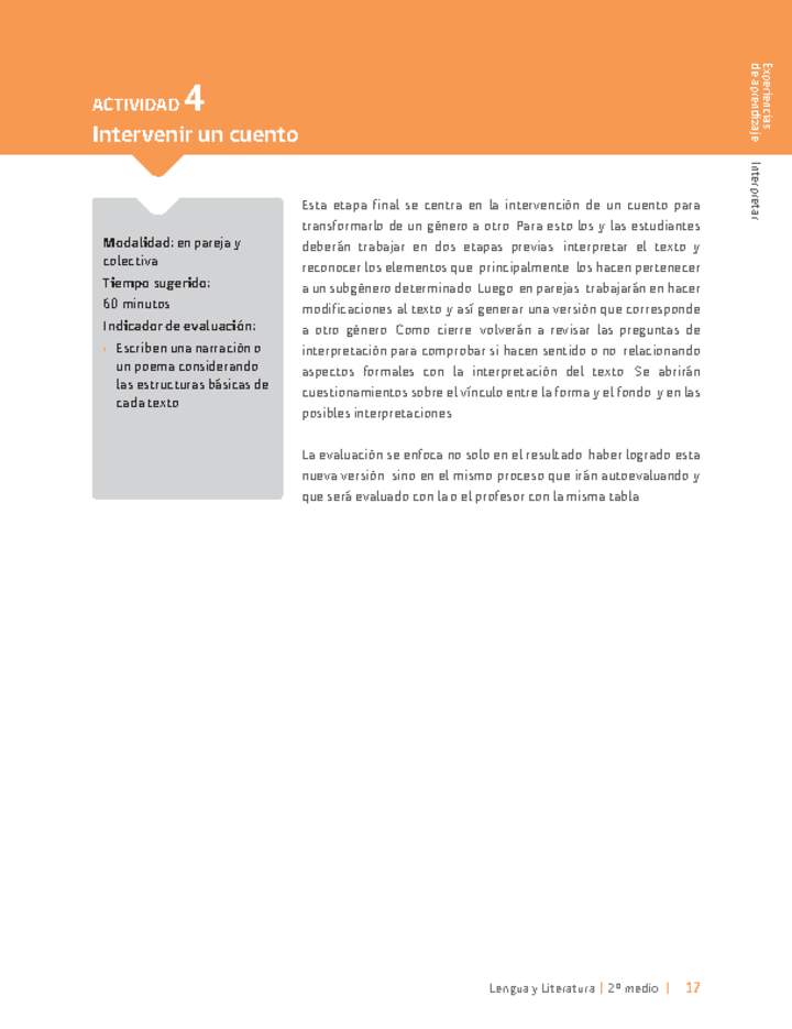 Sugerencia para el profesor: Actividad 4: Intervenir un cuento Sugerencia para el profesor: Actividad 4: Intervenir un cuento