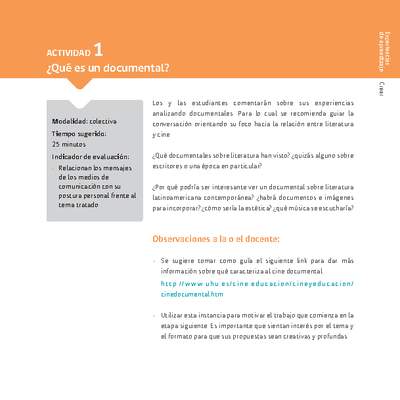 Sugerencia para el profesor: Actividad 1: ¿Qué es un documental? Sugerencia para el profesor: Actividad 1: ¿Qué es un documental?