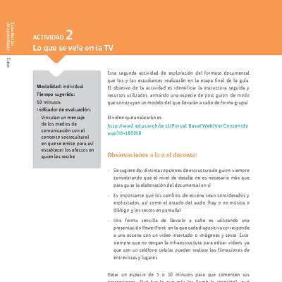 Sugerencia para el profesor: Actividad 2: Lo que se veía en la TV Sugerencia para el profesor: Actividad 2: Lo que se veía en la TV