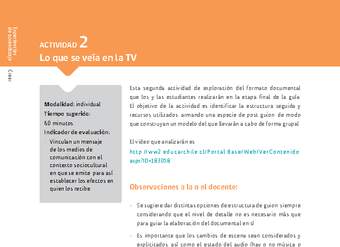 Sugerencia para el profesor: Actividad 2: Lo que se veía en la TV