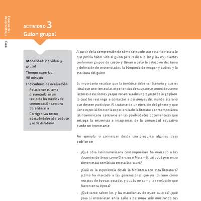 Sugerencia para el profesor: Actividad 3: Guion grupal Sugerencia para el profesor: Actividad 3: Guion grupal