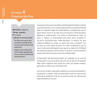 Sugerencia para el profesor: Actividad 4: Presentación Oral Sugerencia para el profesor: Actividad 4: Presentación Oral