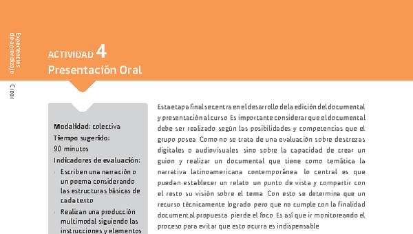 Sugerencia para el profesor: Actividad 4: Presentación Oral Sugerencia para el profesor: Actividad 4: Presentación Oral